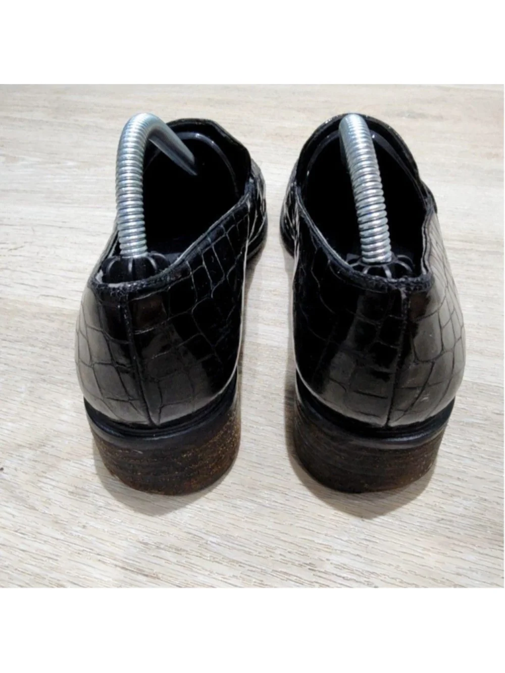 Stuart Weitzman Shoes Womens 7 Black Croc Embossed Loafer Flats Slip On Casual